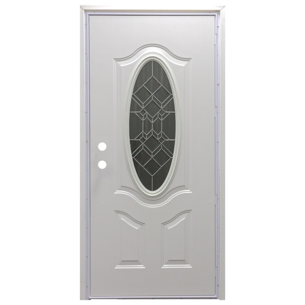 32" x 76" 6-Panel Outswing Fiberglass Door - Oval Window