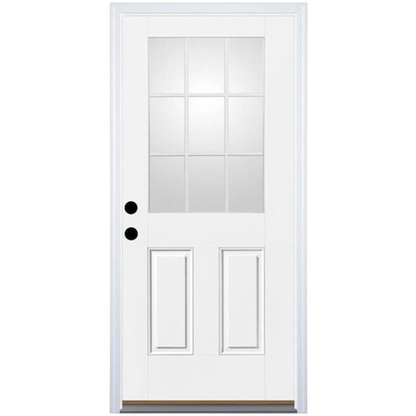 34" x 80" 9 Lite Primed Fiberglass Prehung Inswing House Type Exterior Door