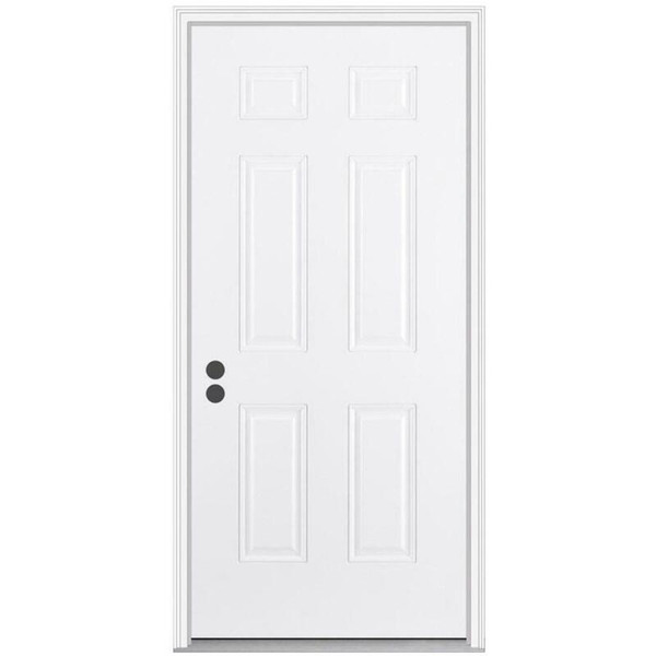 38" x 78" 6-Panel Primed Fiberglass Prehung Inswing House Type Exterior Door