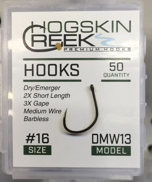 A Dry Medium Wire hook for dries and wets.  50 Count Box-2x Short-Barbless-Black Nickel-Medium Wire-3X wide Gape.  Same hook as the Firehole 413