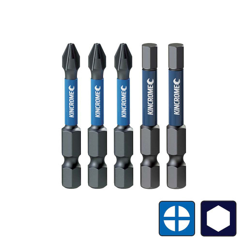 5PCE 50MM PH#2 & HEX IMPACT BIT SET