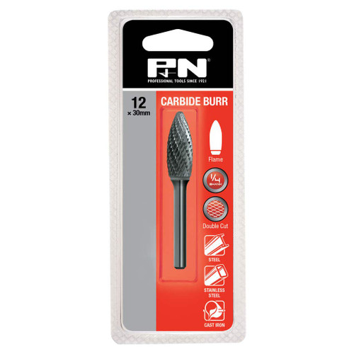 12X30MM 1/4\" FLAME SHAPE CARBIDE BURR