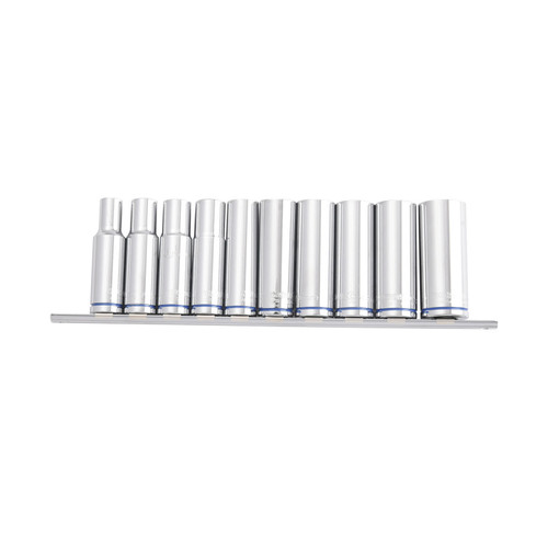 10PCE 4-13MM 1/2\" DR METRIC DEEP SOCKET SET ON RAIL