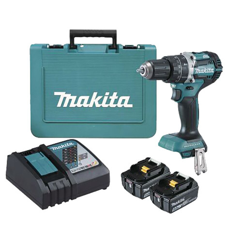 18V B/LESS H/DUTY HAMMER DRIVER DRILL 2X5AH BAT,CHARG & CASE
