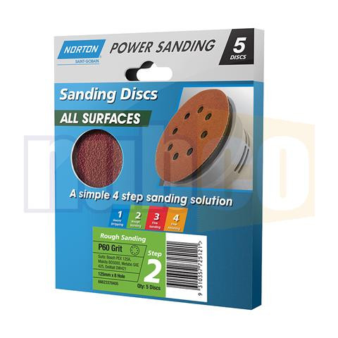 125MMX8HOLE P60 VELCRO BACKED SANDING DISCS 5PK