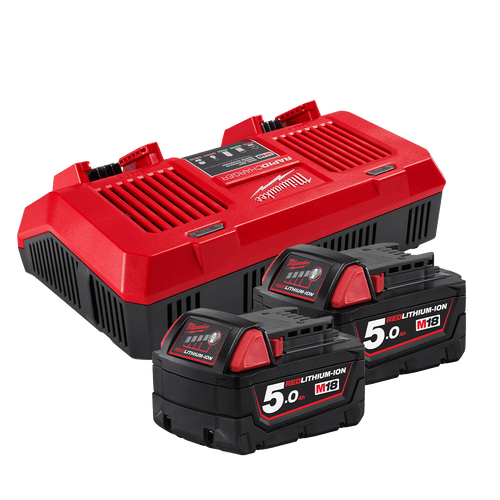 18V DUAL PORT BATTERY CHARGER & X2 5.0AH BATTERIES