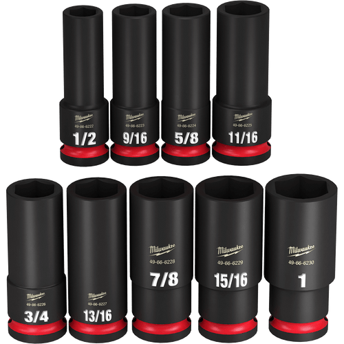 9PC 1/2\" DRV SAE DEEP 6PT SHOCKWAVE IMPACT SOCKET RAIL SET