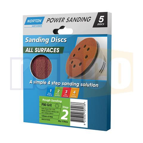 125MMX8HOLE P80 VELCRO BACKED SANDING DISCS 5PK