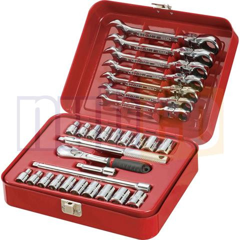 30PCE 1/4\" DR METRIC & AF SOCKET & SPANNER SET