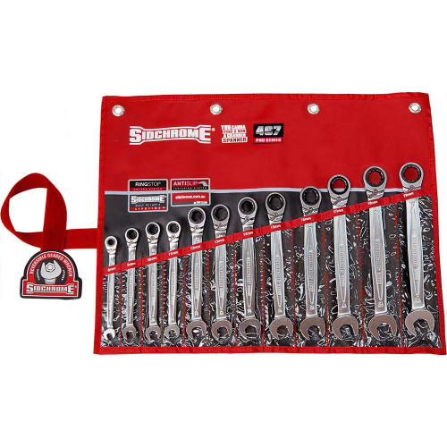 12PCE 8-19MM METRIC GEARED SPANNER SET IN WALLET