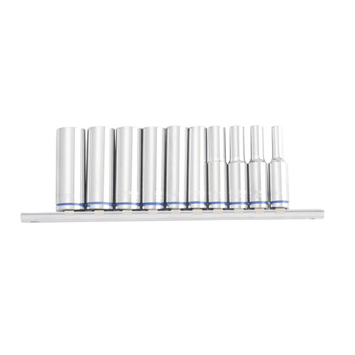 10PCE 4-13MM 1/4\" DR METRIC DEEP SOCKET SET ON RAIL