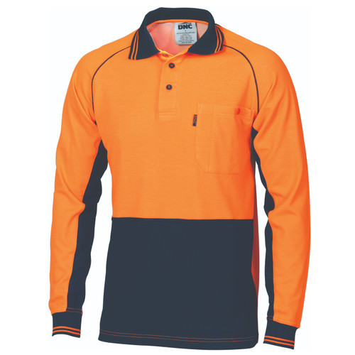 XS HIVIS COOL BREEZE ORANGE/NAVY L/S POLO SHIRT