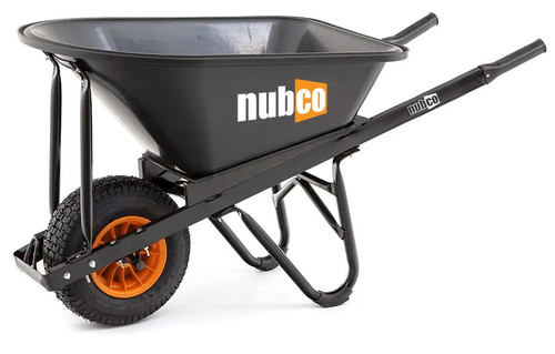 100L ALL BLACK TRADE POLY TRAY WHEELBARROW W/ORANGE POLY RIM
