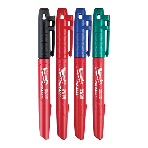 INKZALL 4PK BLK/BLU/RED/GR FINE POINT COLOURED MARKERS