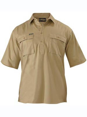 SHIRT COTTON DRILLCLOSED FRONT KH S/S XL
