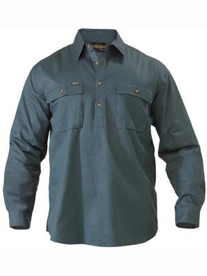 SHIRT DRILL CLOSED FRONT BOTTLE GREEN L/S 3XL
