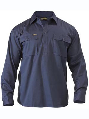 SHIRT COTTON DRILL CLOSED FRONT NY L/S L