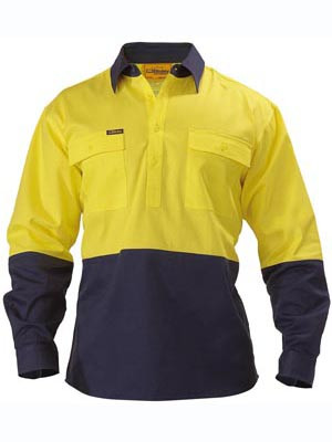2 TONE HI-VIS L/S DRILL SHIRT YELLOW/NAVY S