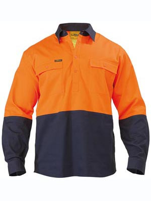 2 TONE HI-VIS L/S DRILL SHIRT ORANGE/NAVY 2XL