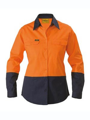 2 TONE HI-VIS L/S DRILL SHIRT ORANGE/NAVY 14