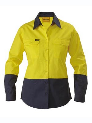 2 TONE HI-VIS L/S DRILL SHIRT YELLOW/NAVY 24