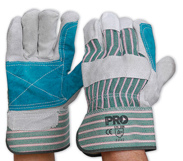 OSFA GREEN & GREY COW SPLIT LEATHER H/DUTY GLOVES