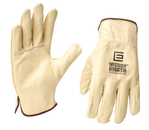 L BEIGE COW GRAIN LEATHER WESTERN RIGGER GLOVES