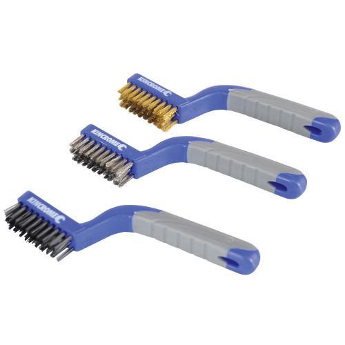 3PCE 180MM MEDIUM WIRE BRUSH SET RUBBER GRIP