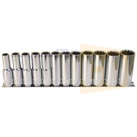 12PCE 1/2\" DRIVE METRIC DEEP SOCKET RAIL SET