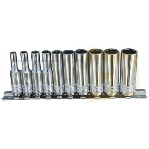 10PCE 4-13MM 1/4\" DR MET SOCKET SET ON RAIL