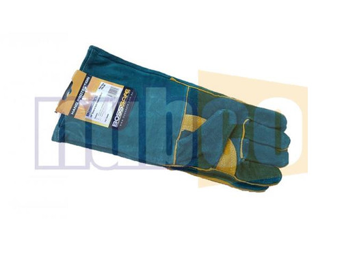40CM (16\") GREEN & GOLD COW SPLIT LEATHER WELDING GLOVES