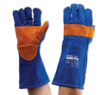 40CM (16\") BLUE & YELLOW KEVLAR STICHED WELDING GLOVES