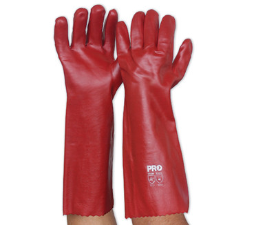 OSFA 45CM RED PVC SINGLE DIPPED GLOVES