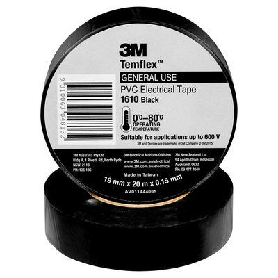 (O) 19MM X 20MTR TEMFLEX 1610 BLACK ELECTRICAL TAPE