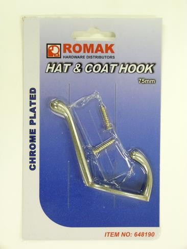 HAT & COAT HOOK 75MM C/P