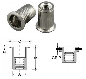 M6 0.7-4.2MM L/FLANGE 304 SPLINED RIVET NUT