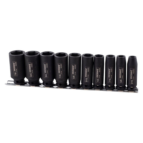10PCE 3/8\" DR AF DEEP IMPACT SOCKET SET ON RAIL