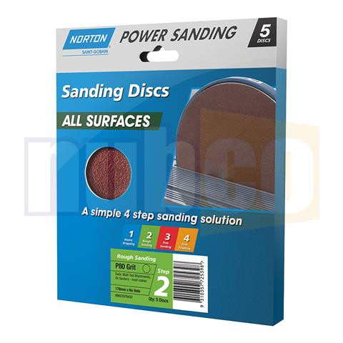 178MMXNO HOLE P80 VELCRO BACKED SANDING DISCS 5PK