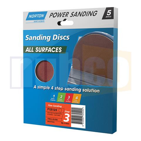 178MMXNO HOLE P120 VELCRO BACKED SANDING DISCS 5PK