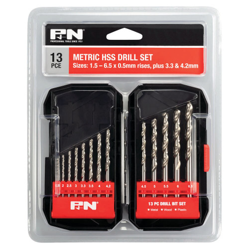 13PCE BRIGHT DRILL SET - HSS 1.5-6.5MMX0.5MM,3.3 & 4.2MM