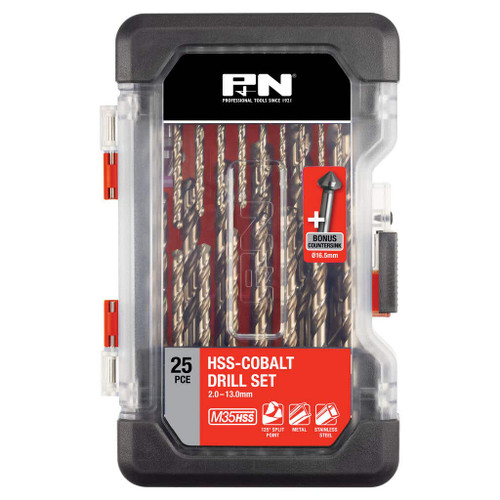 25PCE COBALT DRILL SET - M35 HSS + COUNTERSINK