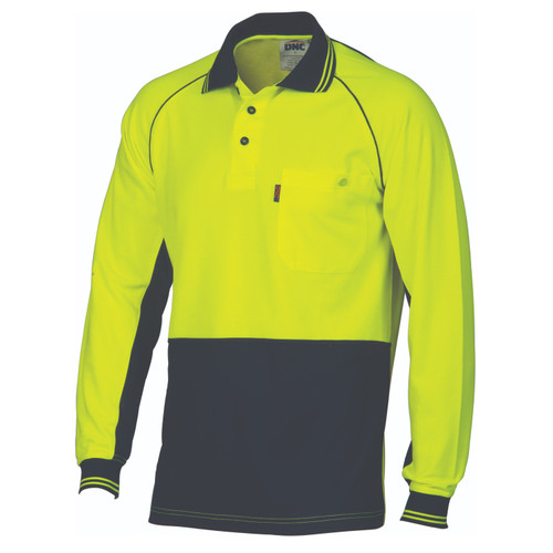 2XL HIVIS COOL BREEZE YELLOW/NAVY L/S POLO SHIRT