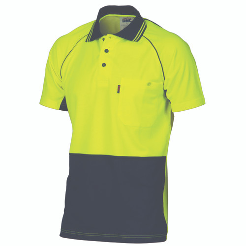 XL HIVIS COOL BREEZE YELLOW/NAVY S/S POLO SHIRT