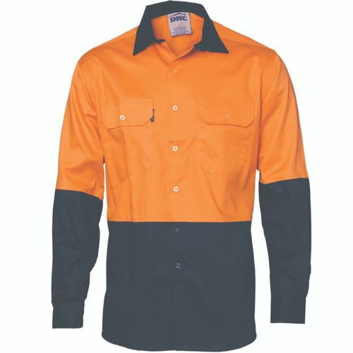 4XL HIVIS TWO TONE ORANGE/NAVY CD L/S SHIRT