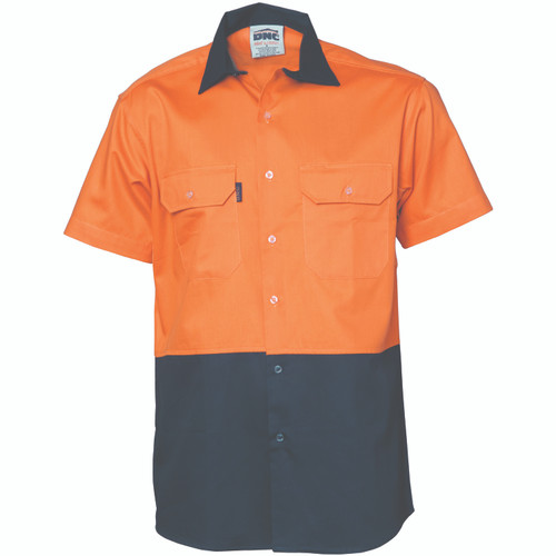 5XL HIVIS COOL-BREEZE ORANGE/NAVY S/S WORK SHIRT