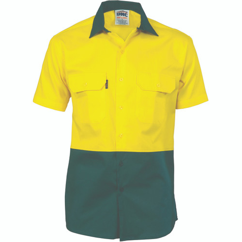 M HIVIS TWO TONE YELLOW/BTL GREEN CD S/S SHIRT