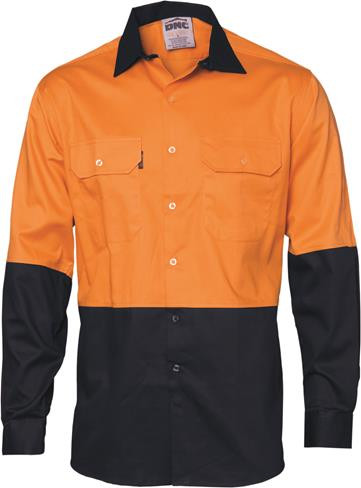 8XL HIVIS COOL-BREEZE ORANGE/NAVY L/S WORK SHIRT