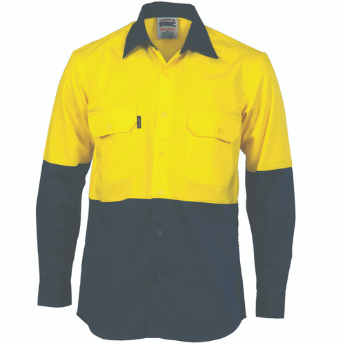 6XL HIVIS COOL-BREEZE YELLOW/NAVY L/S WORK SHIRT