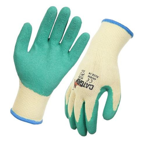 SZ.9 YELLOW KNIT WITH GREEN LATEX PALM GLOVES