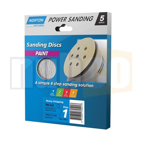 150MMX6HOLE P80 VELCRO BACKED SANDING DISCS 5PK